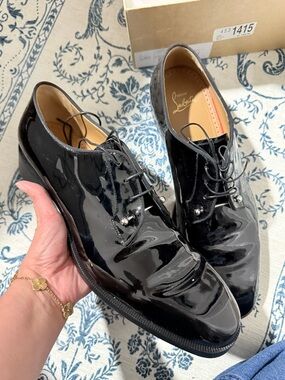 Christian Louboutin Men’s Glossy Black Patent Leather Lace-Up Oxfords